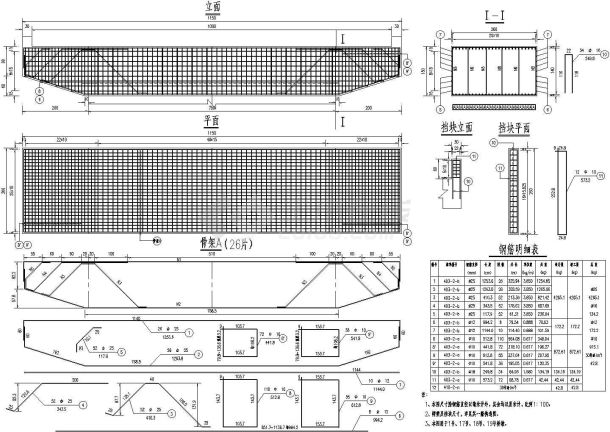 预应力混凝土T梁连续刚构桥墩帽梁钢筋布置节点详图设计-图二