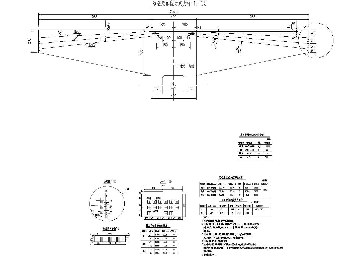 72+120+120+72m三塔矮塔斜拉桥边墩预应力钢束布置节点详图设计
