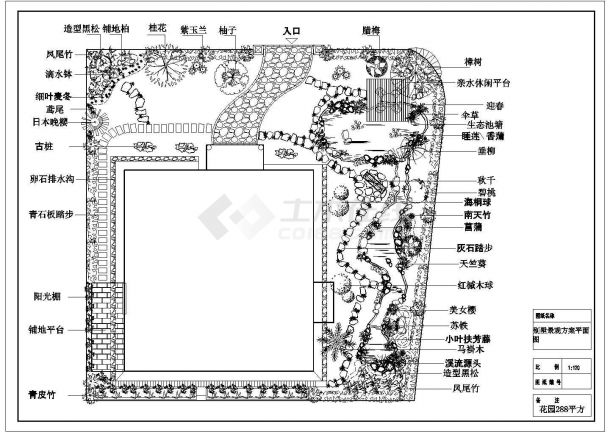 某私人别墅庭院的绿化总平面的CAD图纸设计-图二
