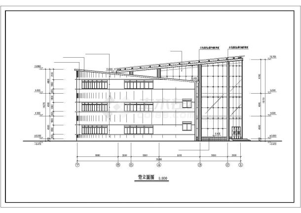 南京某小区1800平米三层框架结构社区活动会所平立面设计CAD图纸-图一
