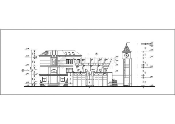 上海某小区1900平米3层弧形结构商务会所平立剖面设计CAD图纸-图一