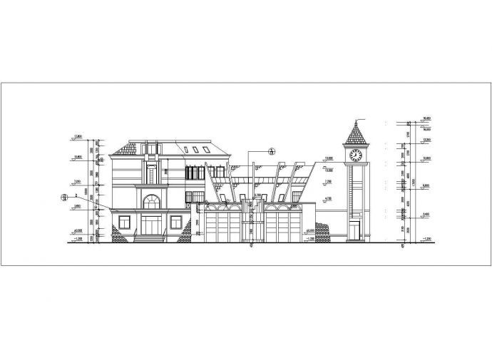 上海某小区1900平米3层弧形结构商务会所平立剖面设计CAD图纸_图1
