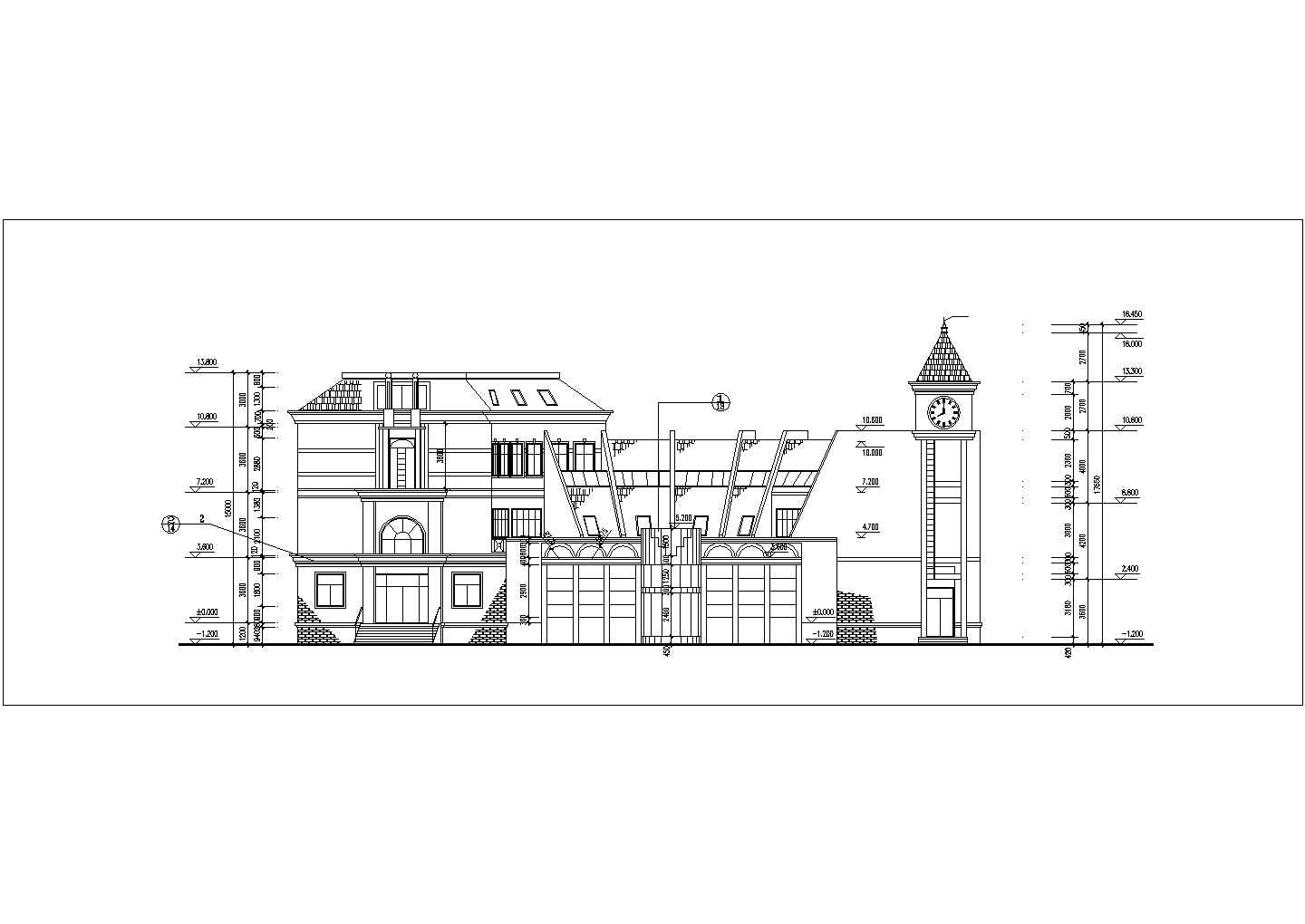 上海某小区1900平米3层弧形结构商务会所平立剖面设计CAD图纸