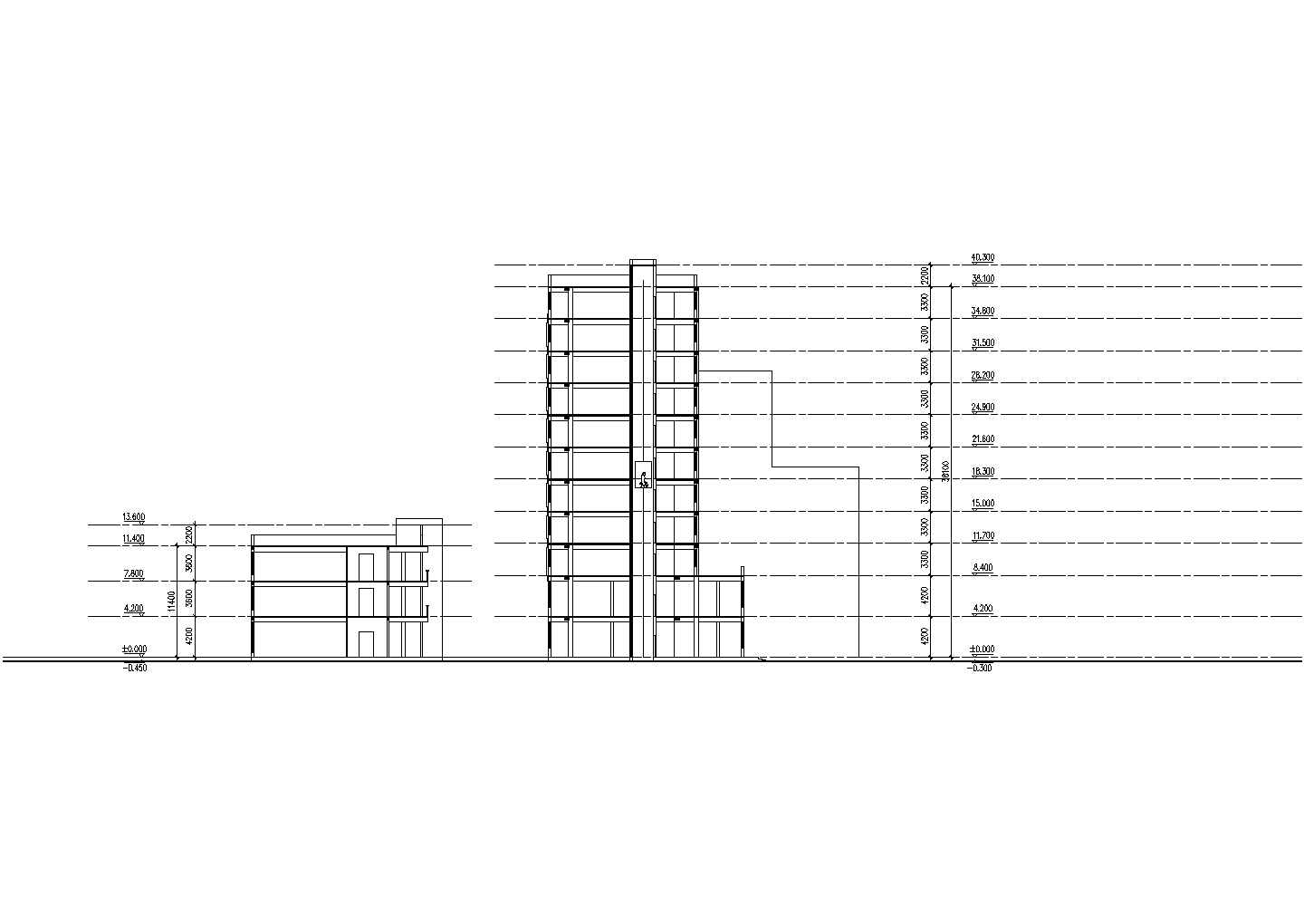 某商业街7800平米11层框架结构商务旅馆平剖面设计CAD图纸