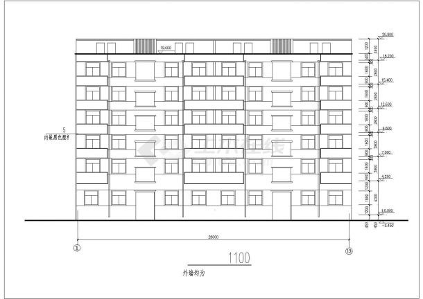 3700平米6+1层砖混结构住宅楼建筑设计CAD图纸（含结构图）-图二