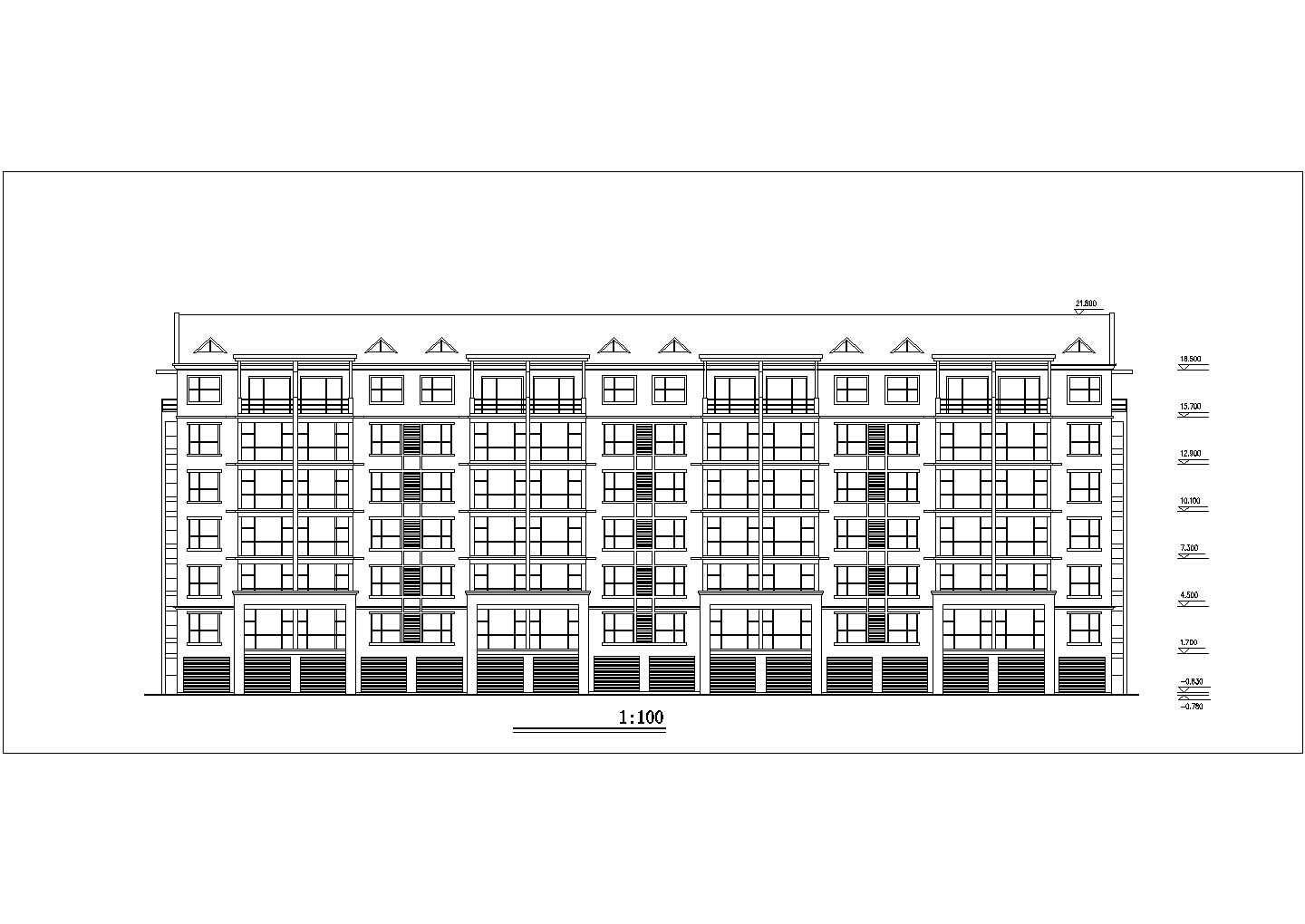 5700平米7层砖混结构住宅楼平立面设计CAD图纸（含阁楼和半地下室）