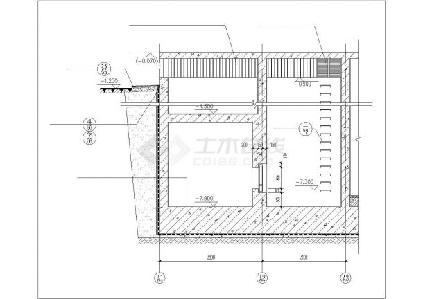 贵阳市某小区单层砖混结构电气室施工设计CAD图纸（含地下3层）-图二