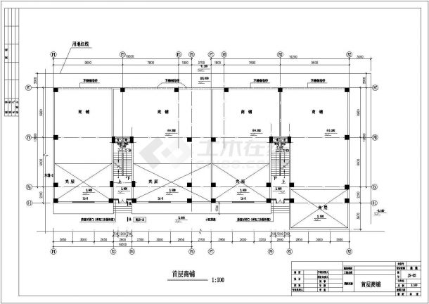 某小区临街两栋8层组合式商住楼平立剖面设计CAD图纸（底层商铺）-图二