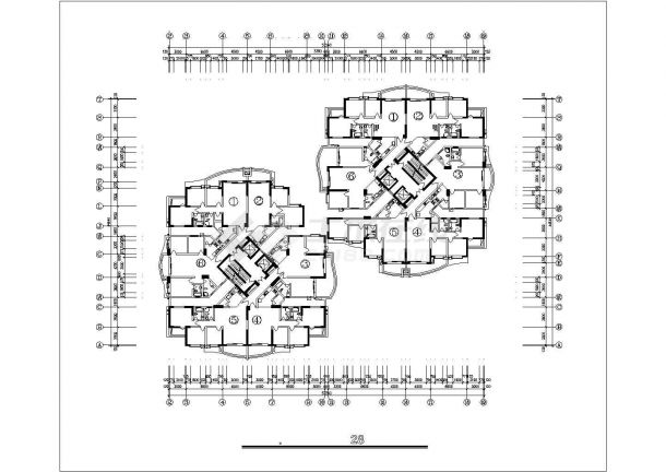 衡阳某小区28层剪力墙结构住宅楼平面设计CAD图纸（1层6户）-图二