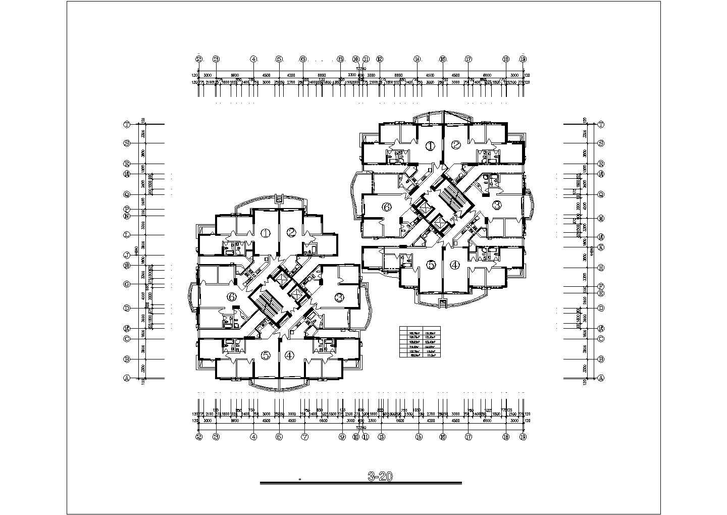 衡阳某小区28层剪力墙结构住宅楼平面设计CAD图纸（1层6户）