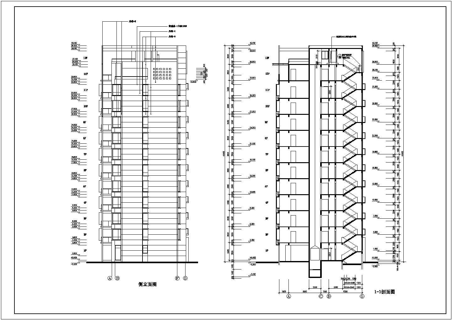 北京某小区1.2万平米13层框架结构住宅楼平立剖面设计CAD图纸