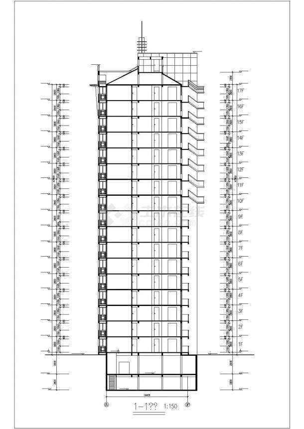 6900平米18层框架结构住宅楼平立剖面设计CAD图纸（含机房层）-图一