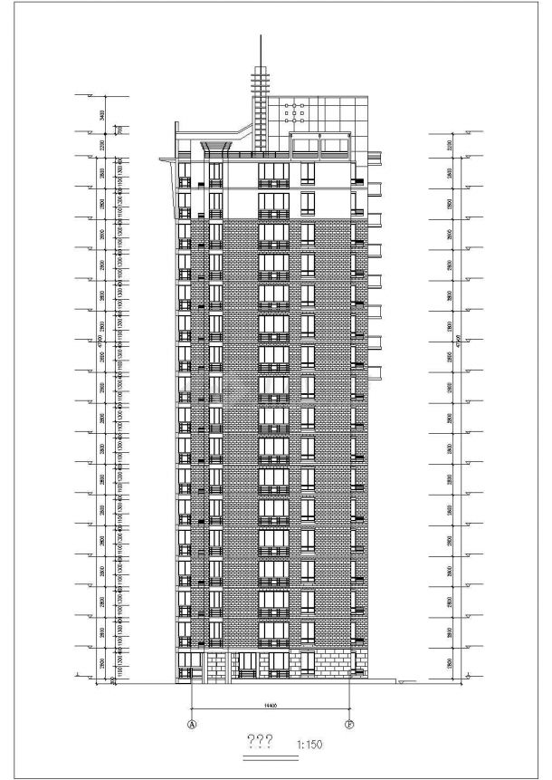 6900平米18层框架结构住宅楼平立剖面设计CAD图纸（含机房层）-图二
