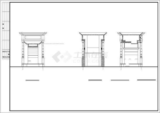 徐州市金地花园小区高8米框架结构入口大门平立剖面设计CAD图纸-图一