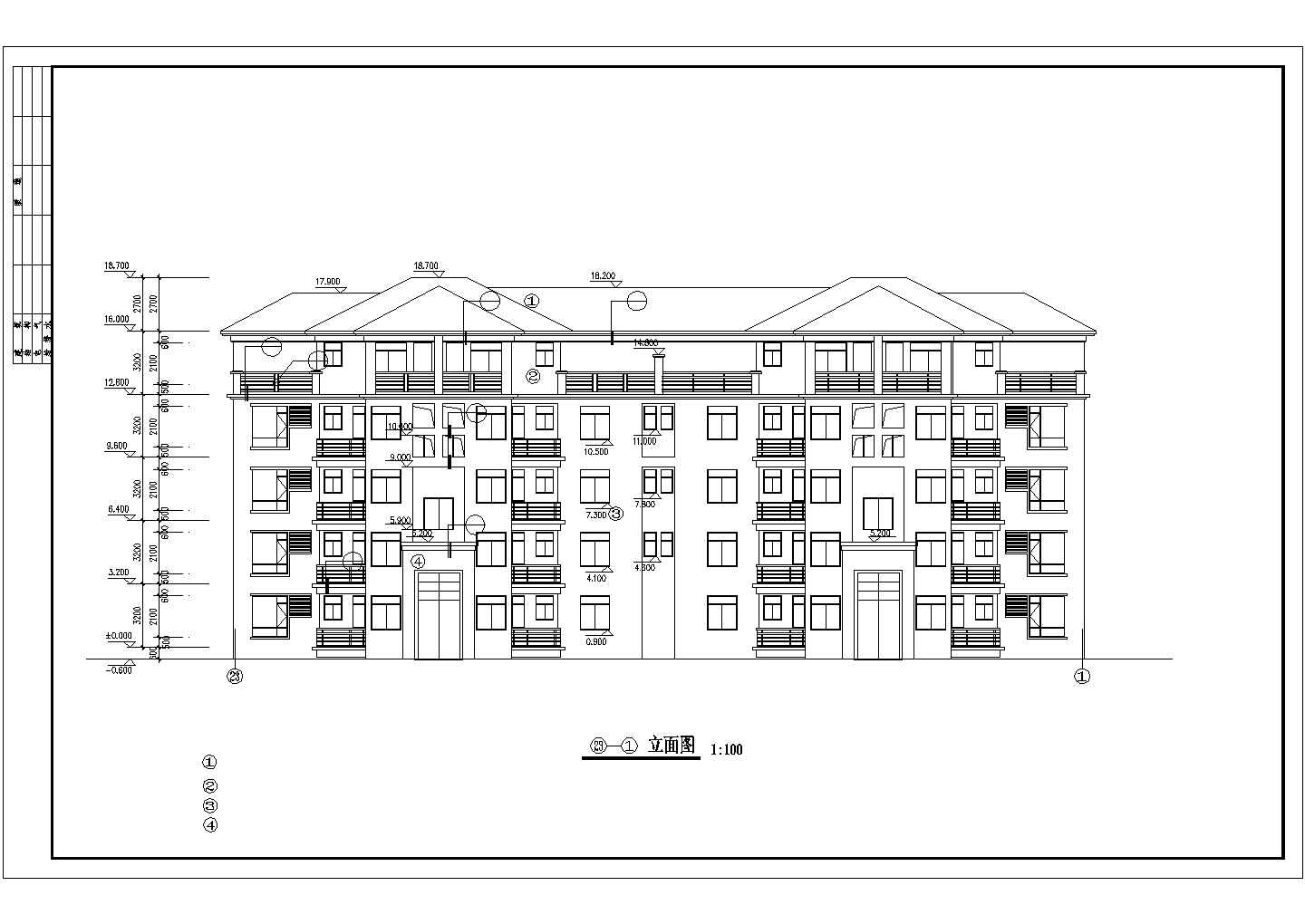 郑州市某小区1800平米五层砖混结构住宅楼平立剖面设计CAD图纸