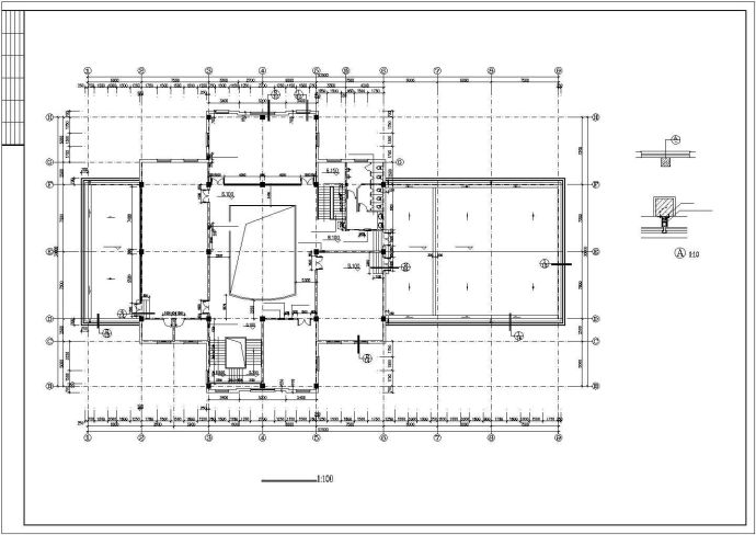 某现代化小区1700平米3层框架结构社区管理中心平立剖面设计CAD图纸_图1