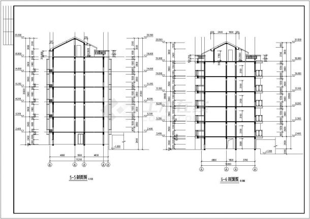 某6层框混结构住宅楼建筑设计CAD图纸（含阁楼和半地下室）-图二