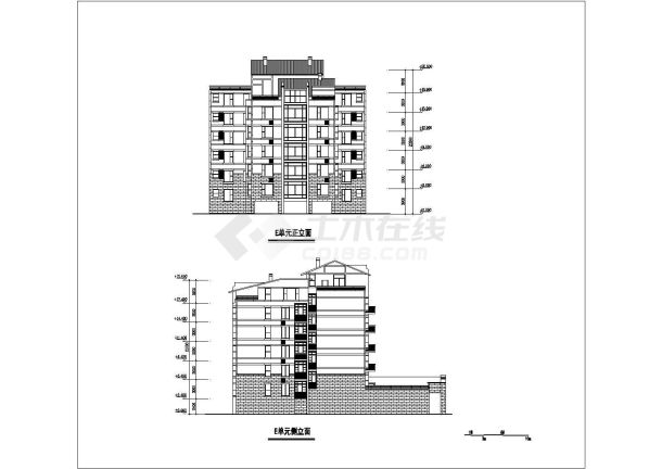 某新建小区7层砖混结构民居住宅楼立剖面设计CAD图纸（4套方案）-图一