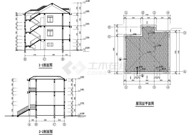 太原市某村镇350平米3+1层砖混结构乡村自建楼建筑设计CAD图纸-图二