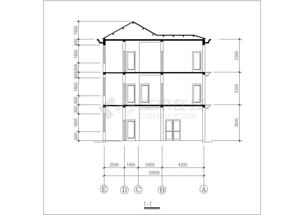 某村镇285平米3层砖混结构自建民居楼平立剖面设计CAD图纸-图二