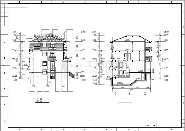 某联排别墅建筑CAD全套设计方案-图二