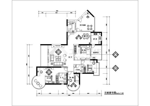 某四房两厅高档住宅装饰CAD建筑施工图-图二