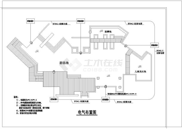 游泳池施工cad详图，共6张图-图一