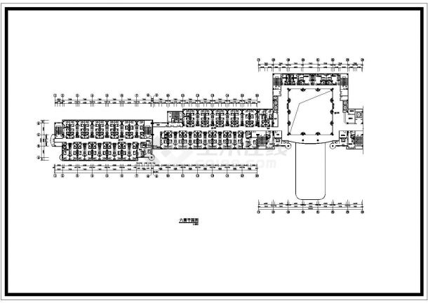 某一字型大型框架结构酒店建筑设计cad施工平面图（标注详细）-图二