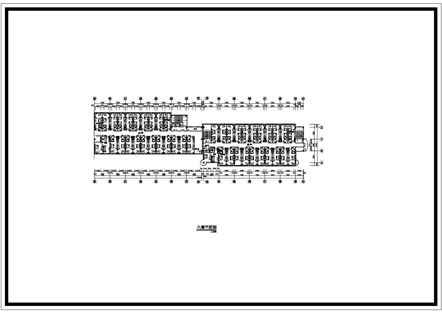 某一字型大型框架结构酒店建筑设计cad施工平面图（标注详细）