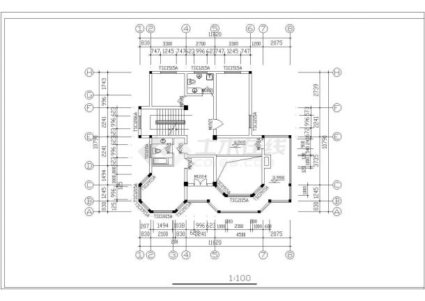 [国外]某三层别墅建筑施工cad图纸-图二