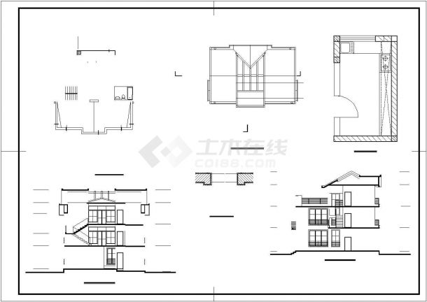 某城市300平米别墅建筑设计施工方案CAD图纸-图二