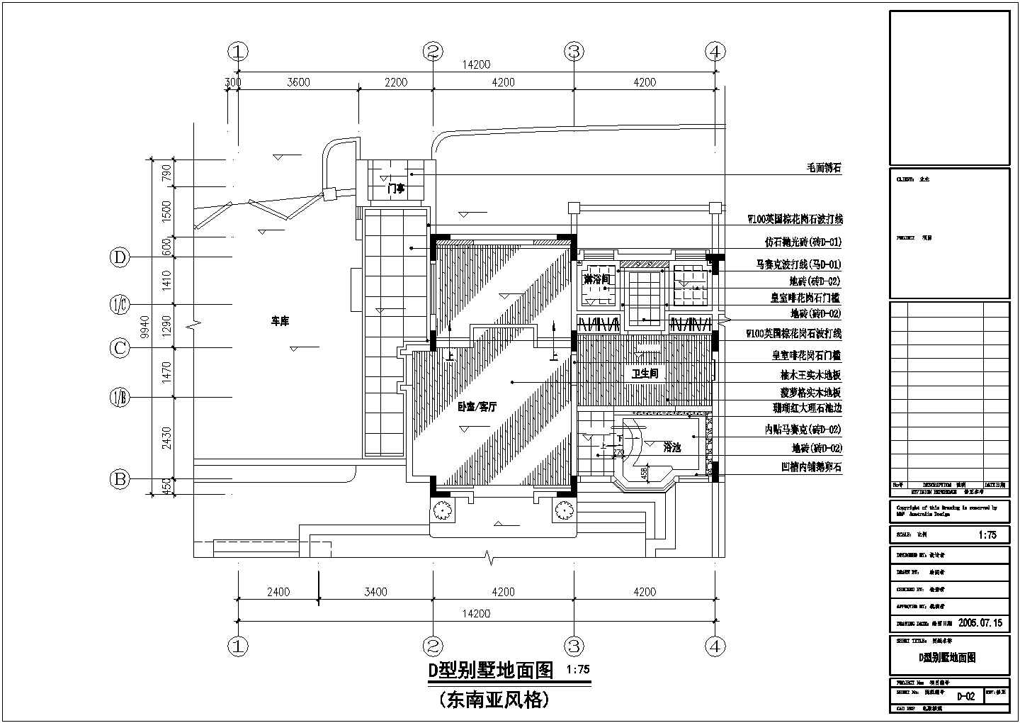 某城市东南亚风格别墅建筑装修设计施工方案CAD图纸