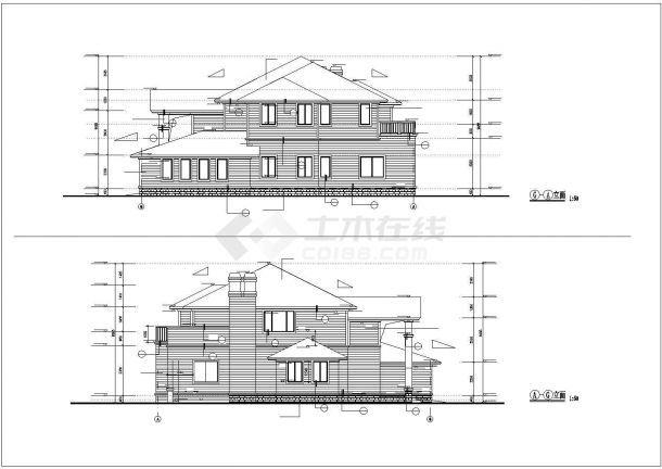 某城市百合家园别墅建筑家装设计施工方案CAD图纸-图二