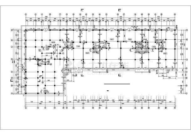 7700平米6层框架结构商住楼平面设计CAD图纸（1-2层商铺）-图一