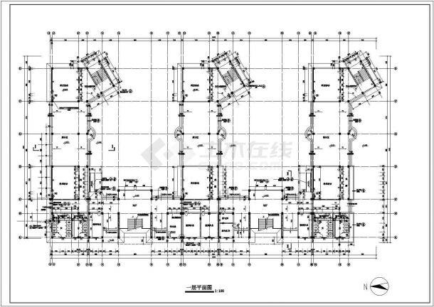 某中学五层框架结构教学楼设计cad全套建筑扩初图（含设计说明，含总平面图）-图二
