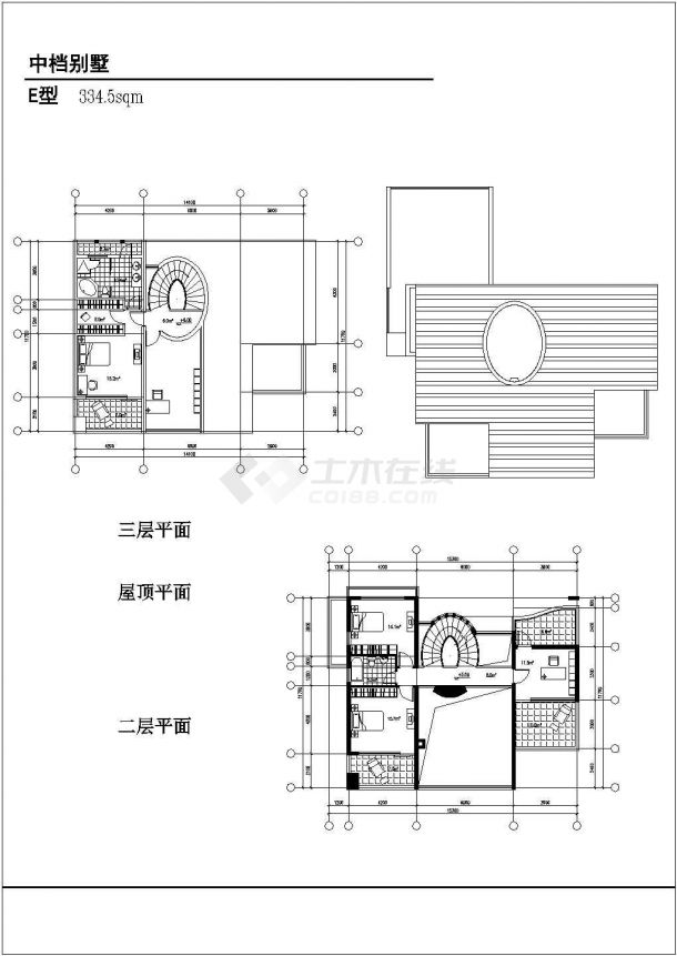 四个中高档别墅方案CAD建筑平立剖图-图二