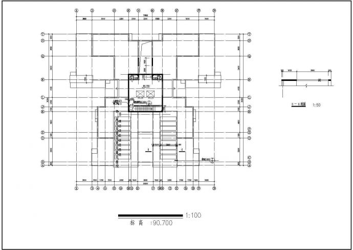 长约31.8米 宽30.3米 28层1楼梯2电梯4户点式框架结构CAD住宅楼设计图_图1