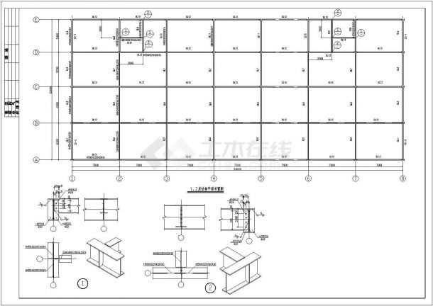 三层轻钢结构商业楼结构施工CAD图纸-图一