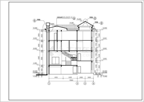 某三层框架结构欧式风格别墅设计cad全套建施图（含总平面图）-图二