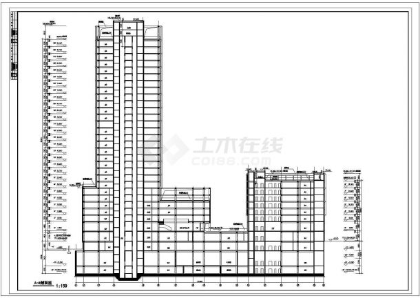-3+29层57655平米办公写字楼建筑CAD施工图-图一