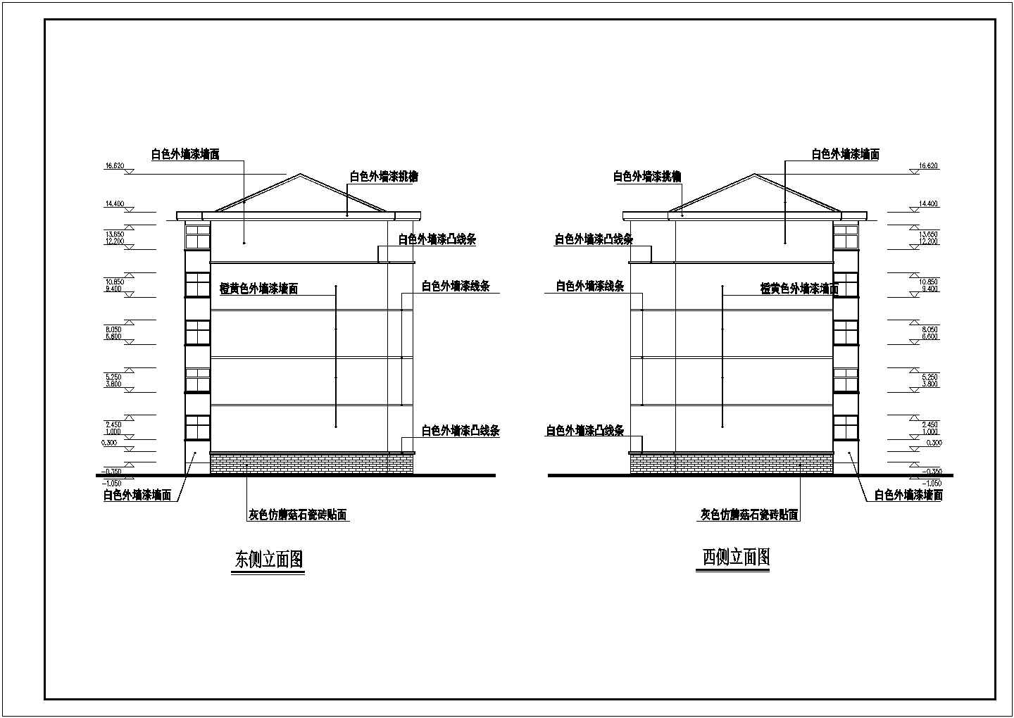 杭州某小区五层砖混结构住宅楼立剖面设计CAD图纸（含车库层）