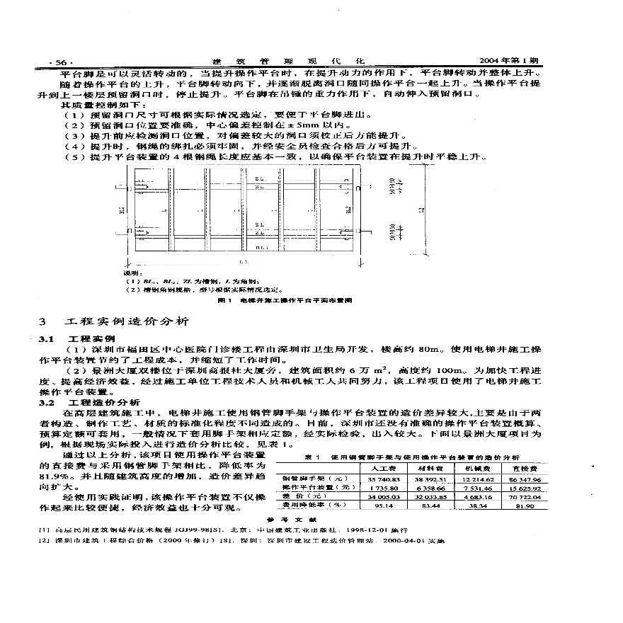 高层建筑电梯井施工操作平台装置的造价分析-图二