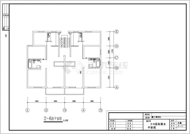 某6层1梯2户工程学院教职工宿舍给排水施工CAD图-图二