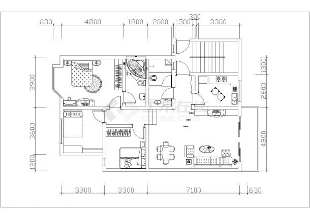 兰州市某新建小区85-140平米左右的热门户型设计CAD图纸（20张）-图二