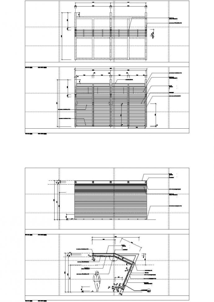 00015入口现代单向休闲廊架木贴面结构施工图CAD_图1