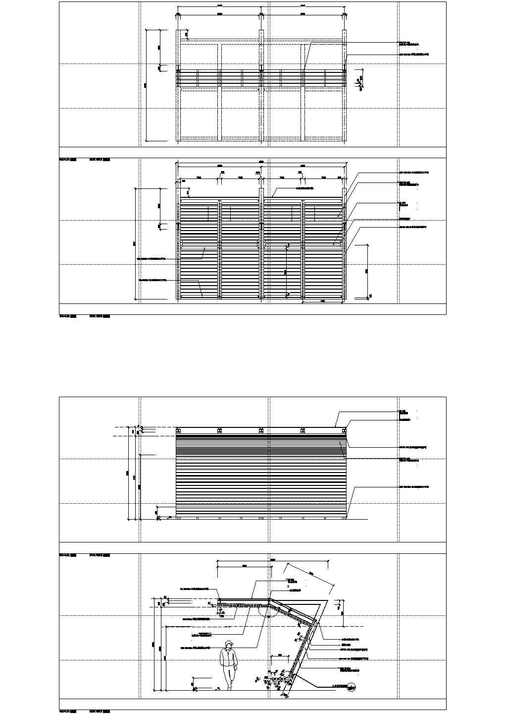 00015入口现代单向休闲廊架木贴面结构施工图CAD