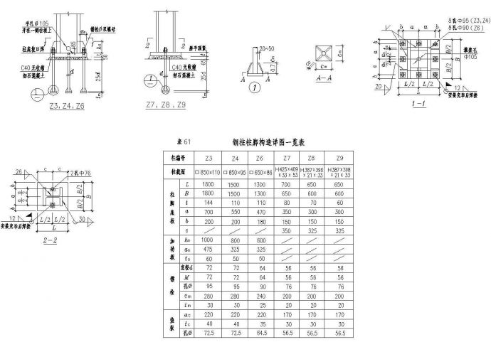 钢柱柱脚构造详图一览表CAD施工图设计_图1