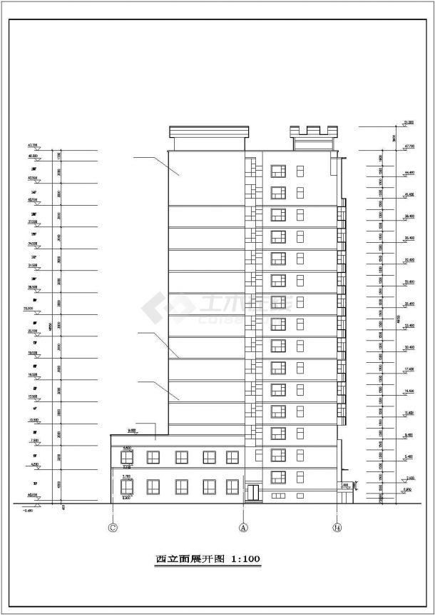 3万平米三栋15层组合式商住楼建筑设计CAD图纸（1-2层商用）-图一