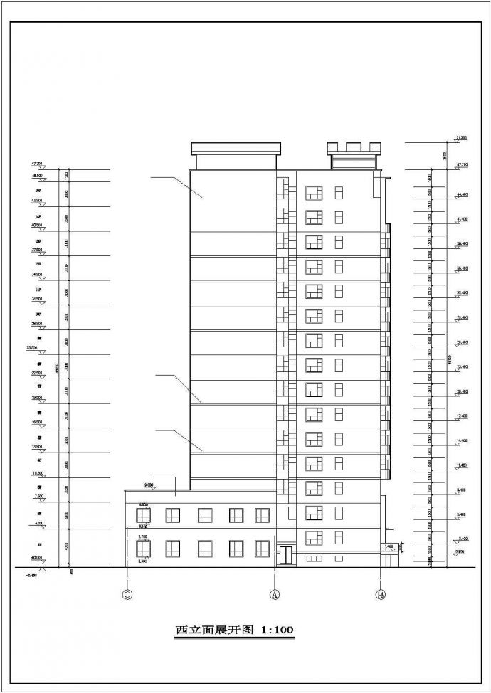 3万平米三栋15层组合式商住楼建筑设计CAD图纸（1-2层商用）_图1