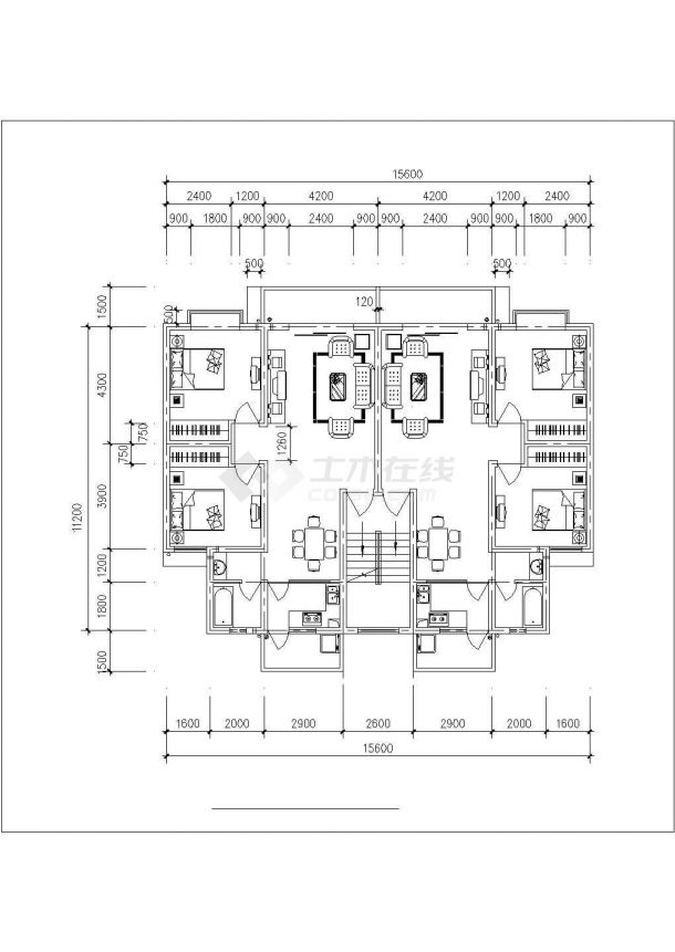 沈阳某新建小区4张120平米左右的热门户型设计CAD图纸-图一